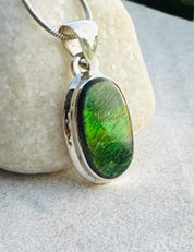Ammolite Sterling Silver Pendant: Iridescent Gemstone Jewelry