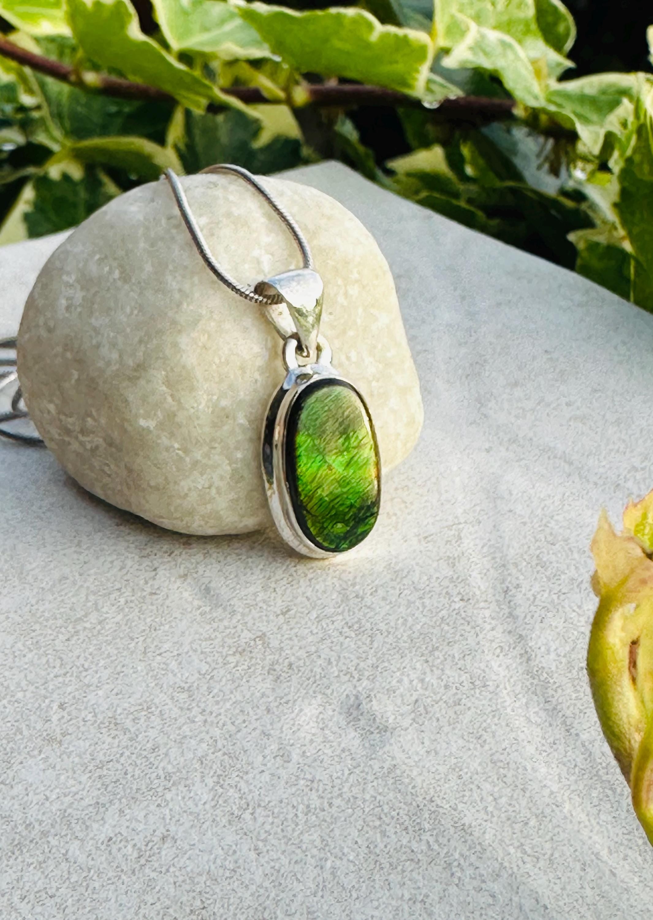 Ammolite Sterling Silver Pendant: Iridescent Gemstone Jewelry