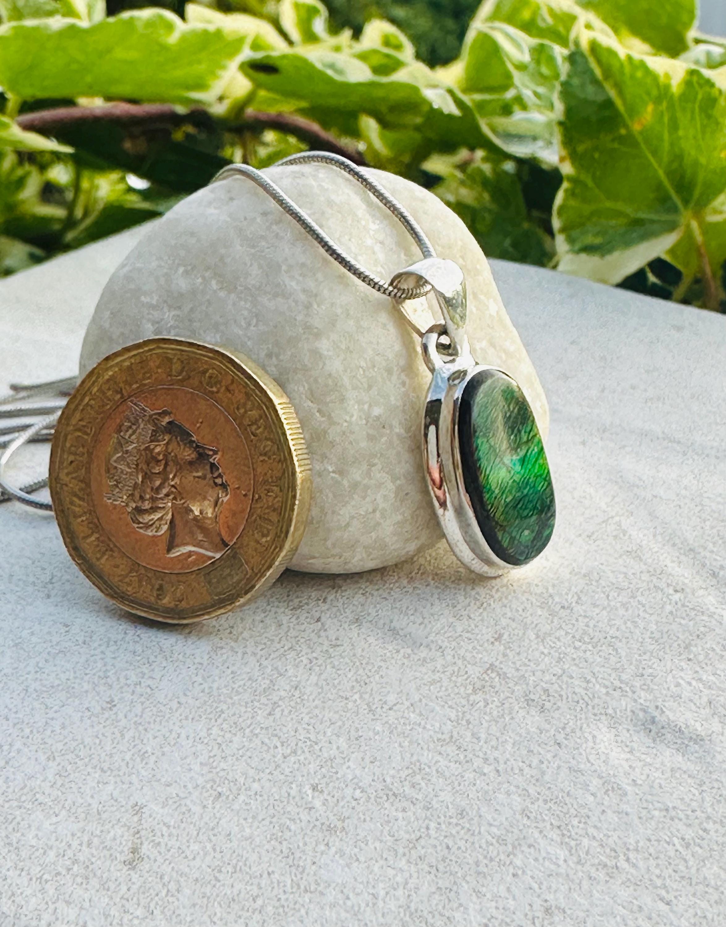 Ammolite Sterling Silver Pendant: Iridescent Gemstone Jewelry