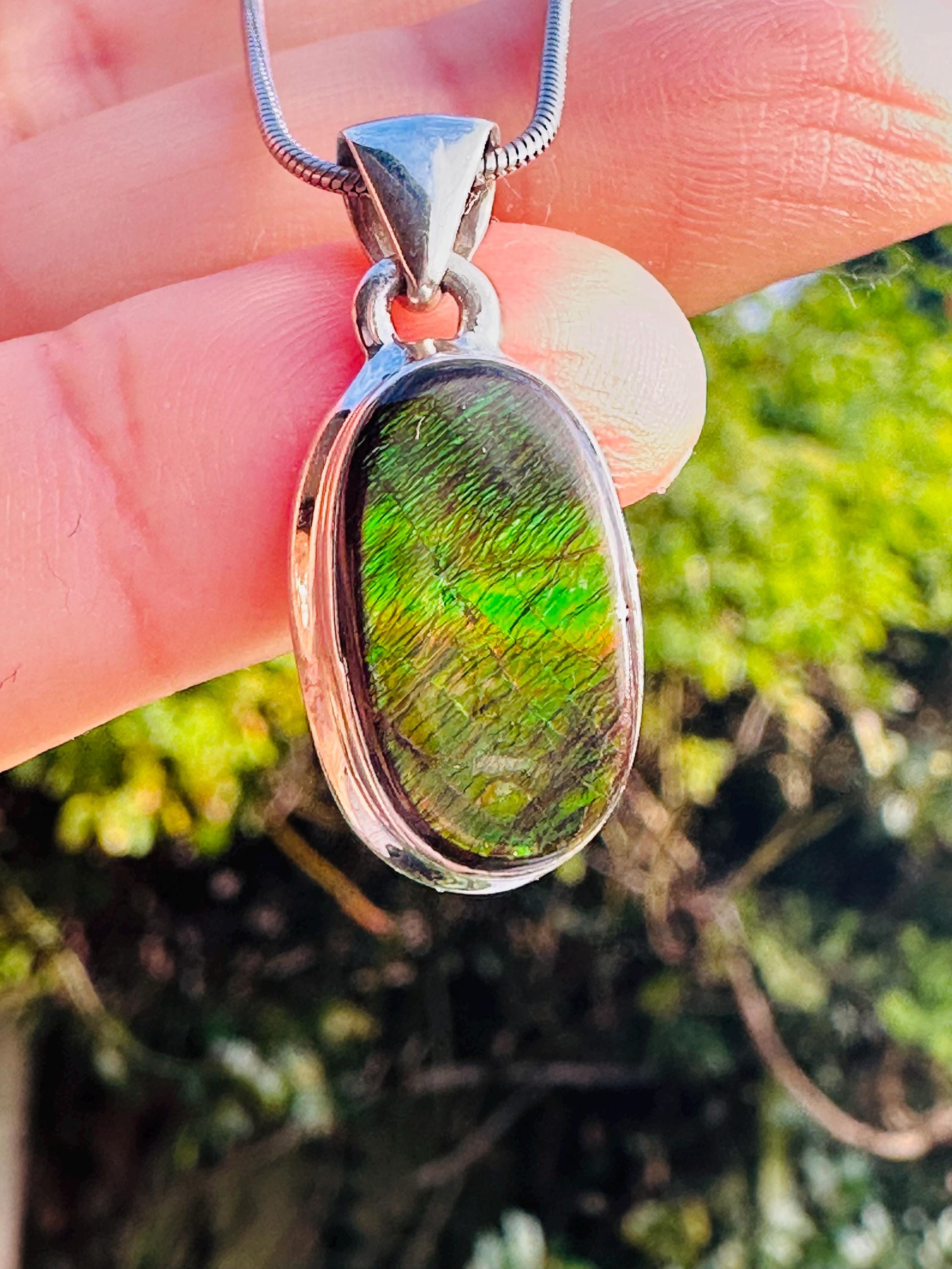 Ammolite Sterling Silver Pendant: Iridescent Gemstone Jewelry