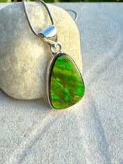 Ammolite Pendant: Sterling Silver Pear-Cut Gemstone