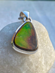 Ammolite Pendant: Iridescent Gemstone, Sterling Silver, Alberta Canada
