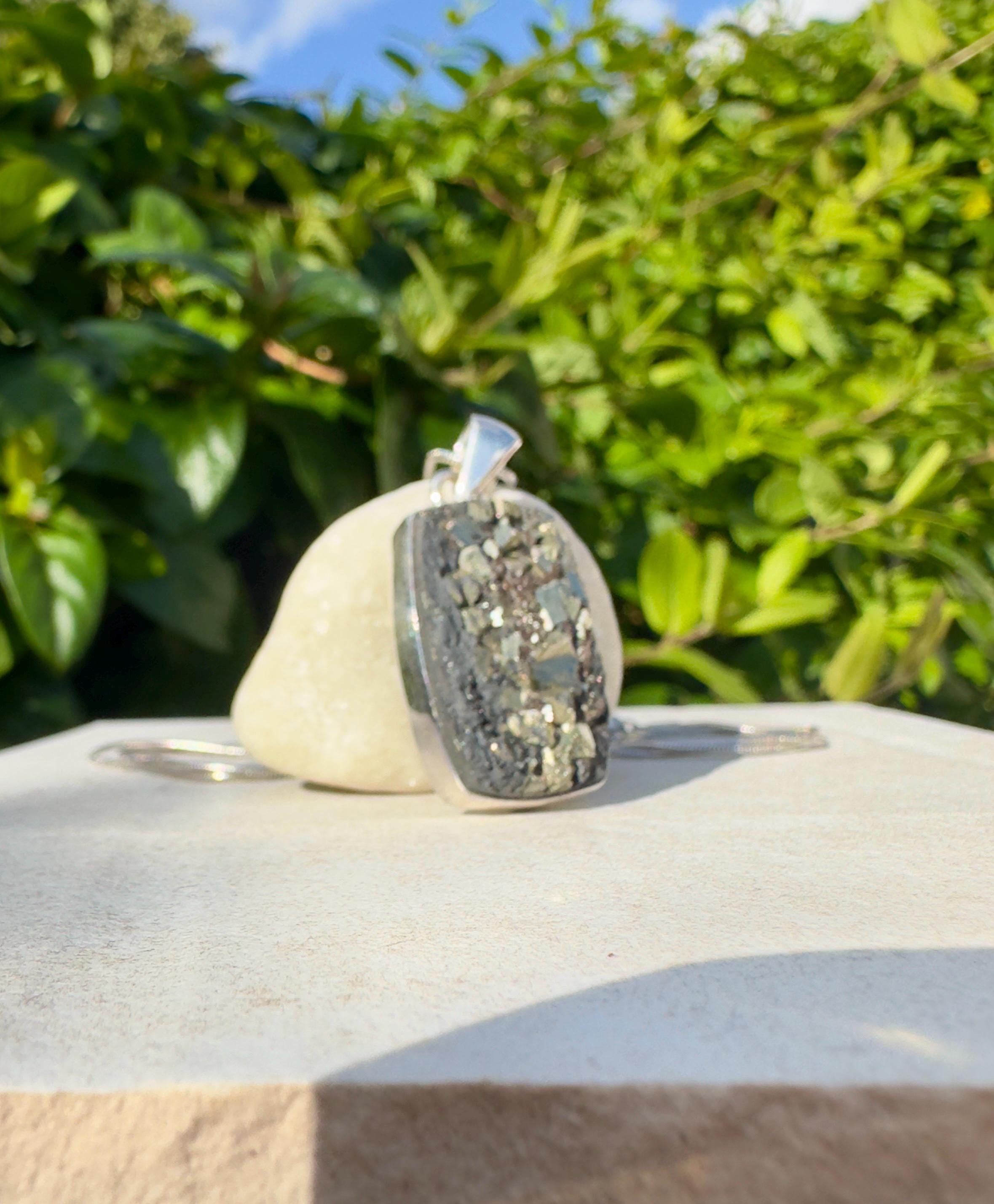 Pyrite Drusy/Druzy Silver Pendant