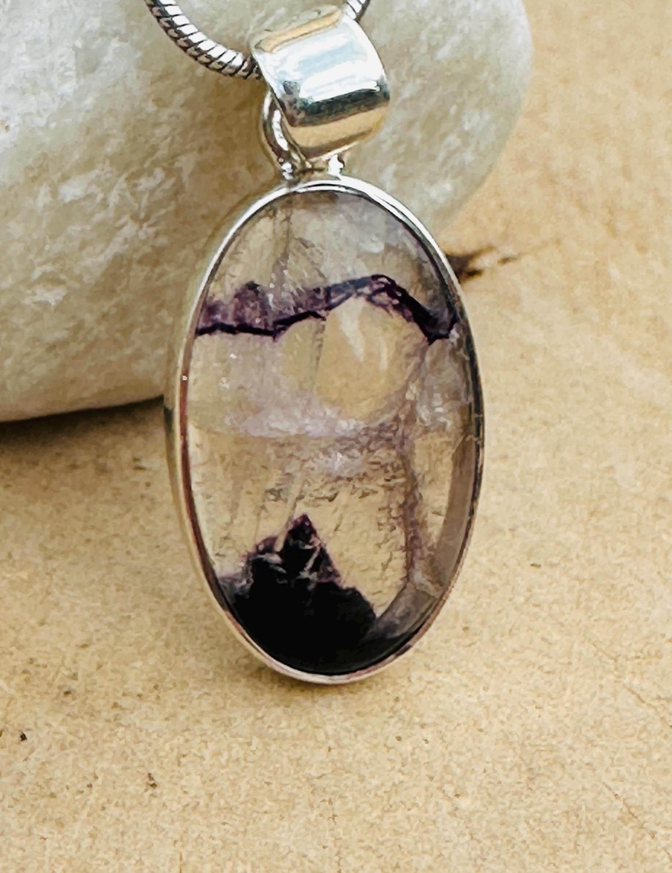 Rare Blue John Pendant, Oval 20mm x 13mm, Sterling Silver, Handmade Derbyshire UK