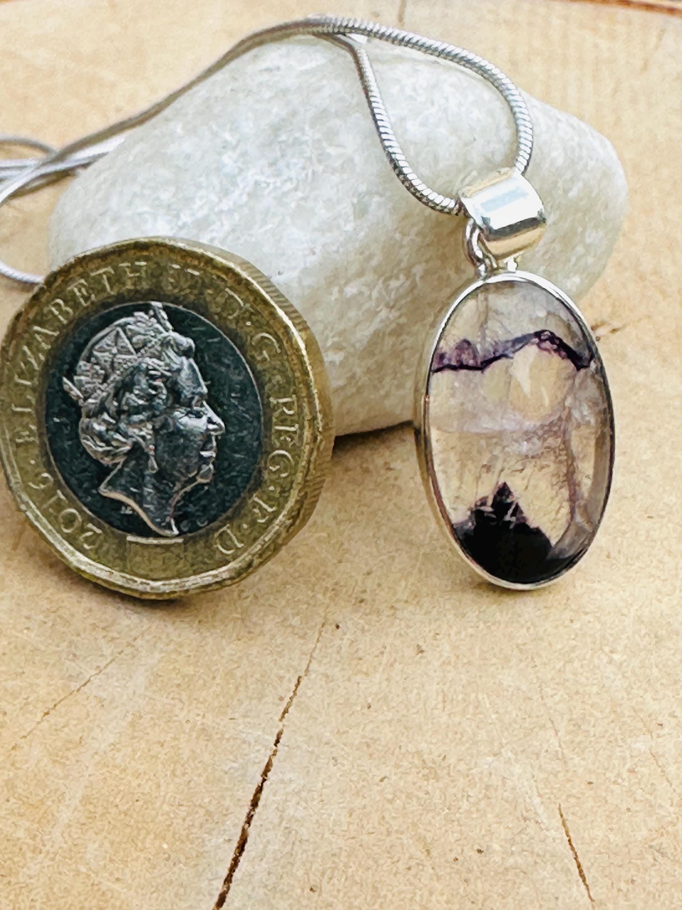 Rare Blue John Pendant, Oval 20mm x 13mm, Sterling Silver, Handmade Derbyshire UK