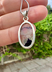 Rare Blue John Pendant, Oval 20mm x 13mm, Sterling Silver, Handmade Derbyshire UK