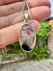 Rare Blue John Pendant, Oval 20mm x 13mm, Sterling Silver, Handmade Derbyshire UK