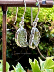 Natural Moldavite Dangle Earrings, Sterling Silver Uncut 13mm x 8mm, Handmade UK gift