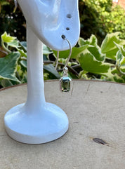 Genuine Moldavite Dangle Earrings, Sterling Silver Emerald - Cut 7mm x 5mm, Handmade UK gift