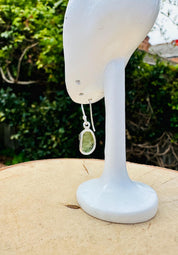 Natural Moldavite Dangle Earrings, Uncut 12mm x 8mm Sterling Silver, Handmade UK