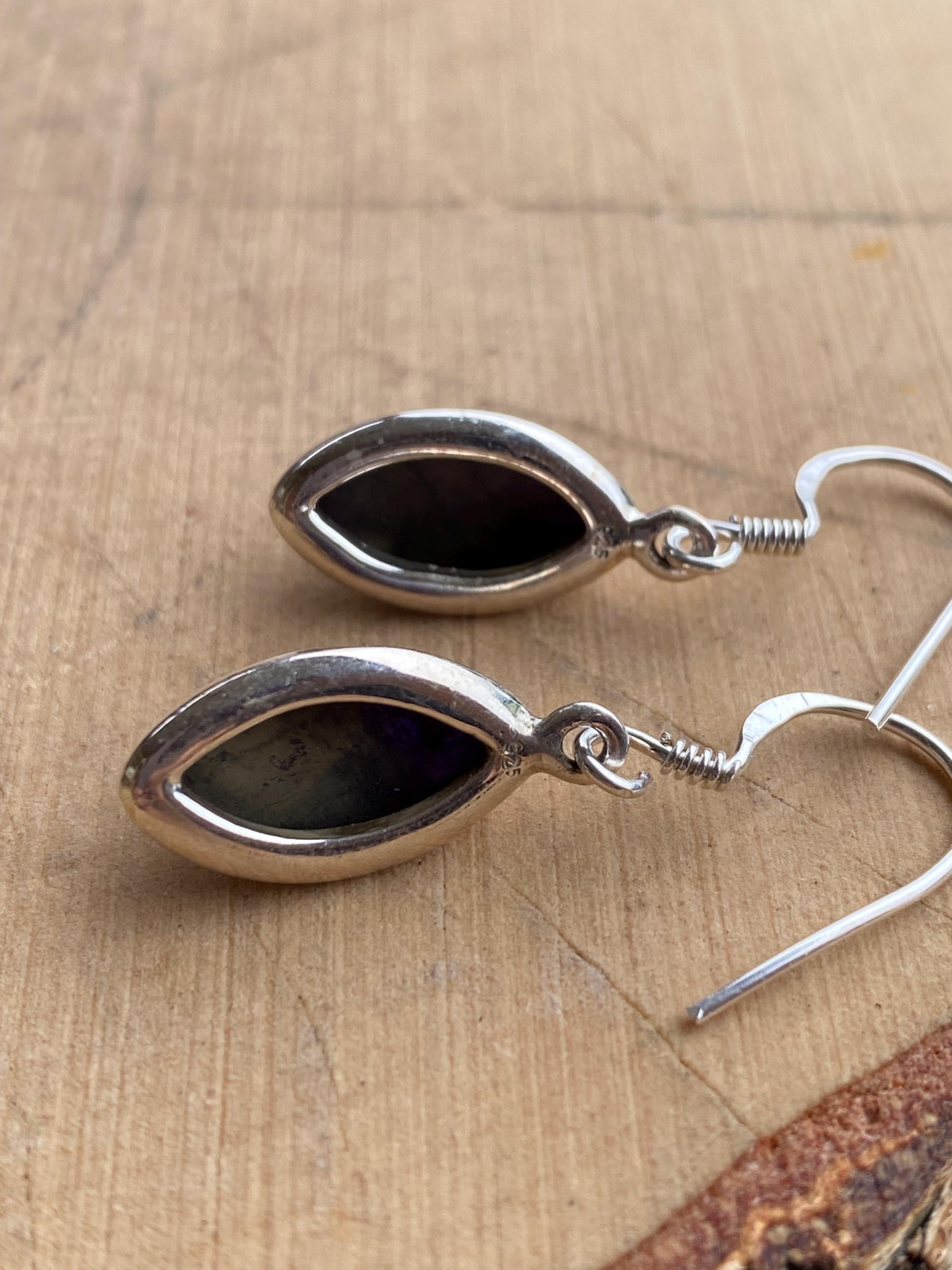 Marquise Raw Sapphire Dangle Earrings, Sterling Silver, September Birthstone