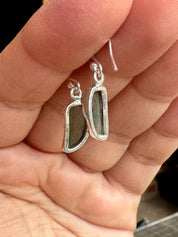 Natural Moldavite Dangle Earrings, Sterling Silver Uncut 14mm x 7mm, Handmade UK