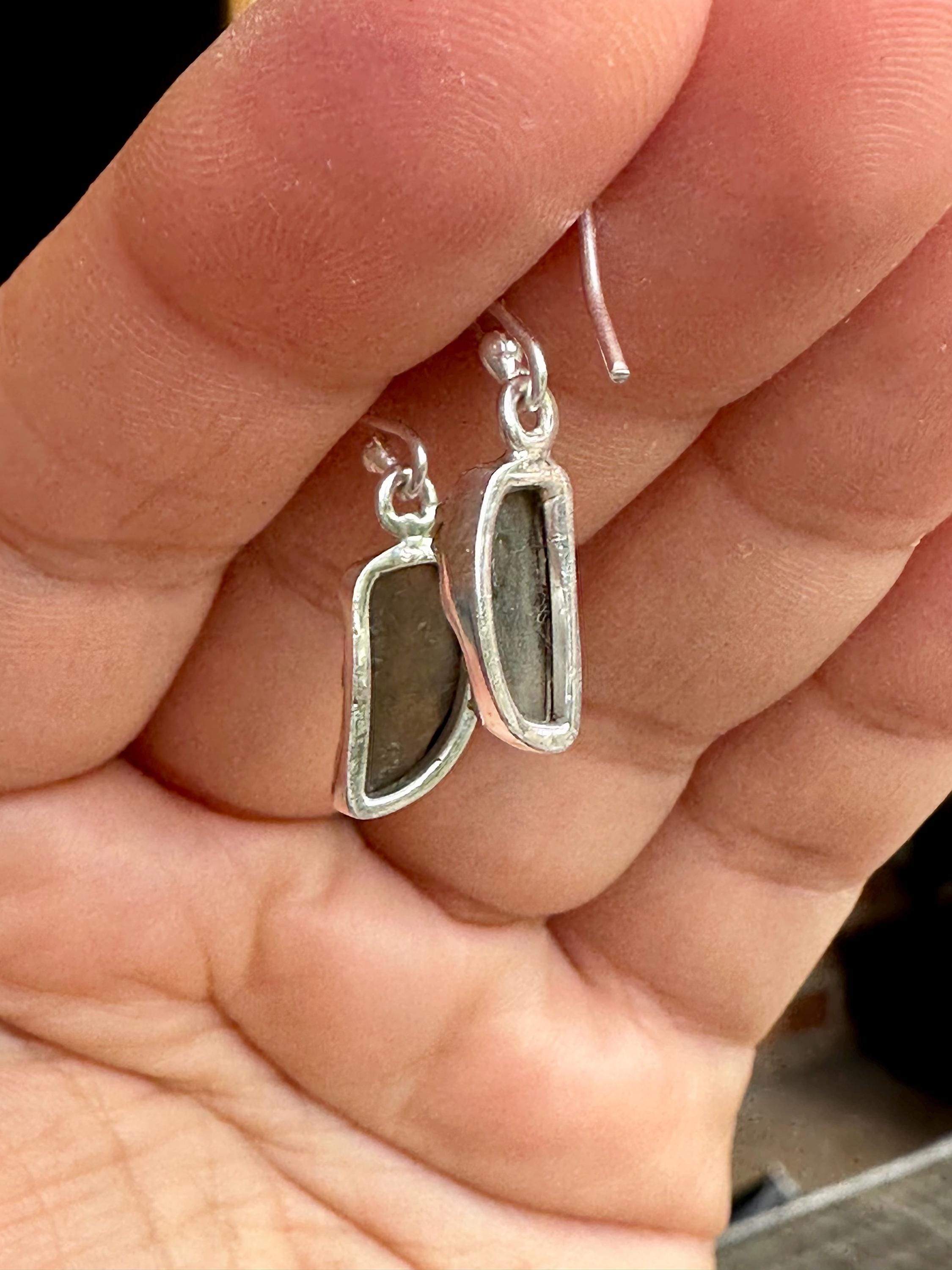 Natural Moldavite Dangle Earrings, Sterling Silver Uncut 14mm x 7mm, Handmade UK