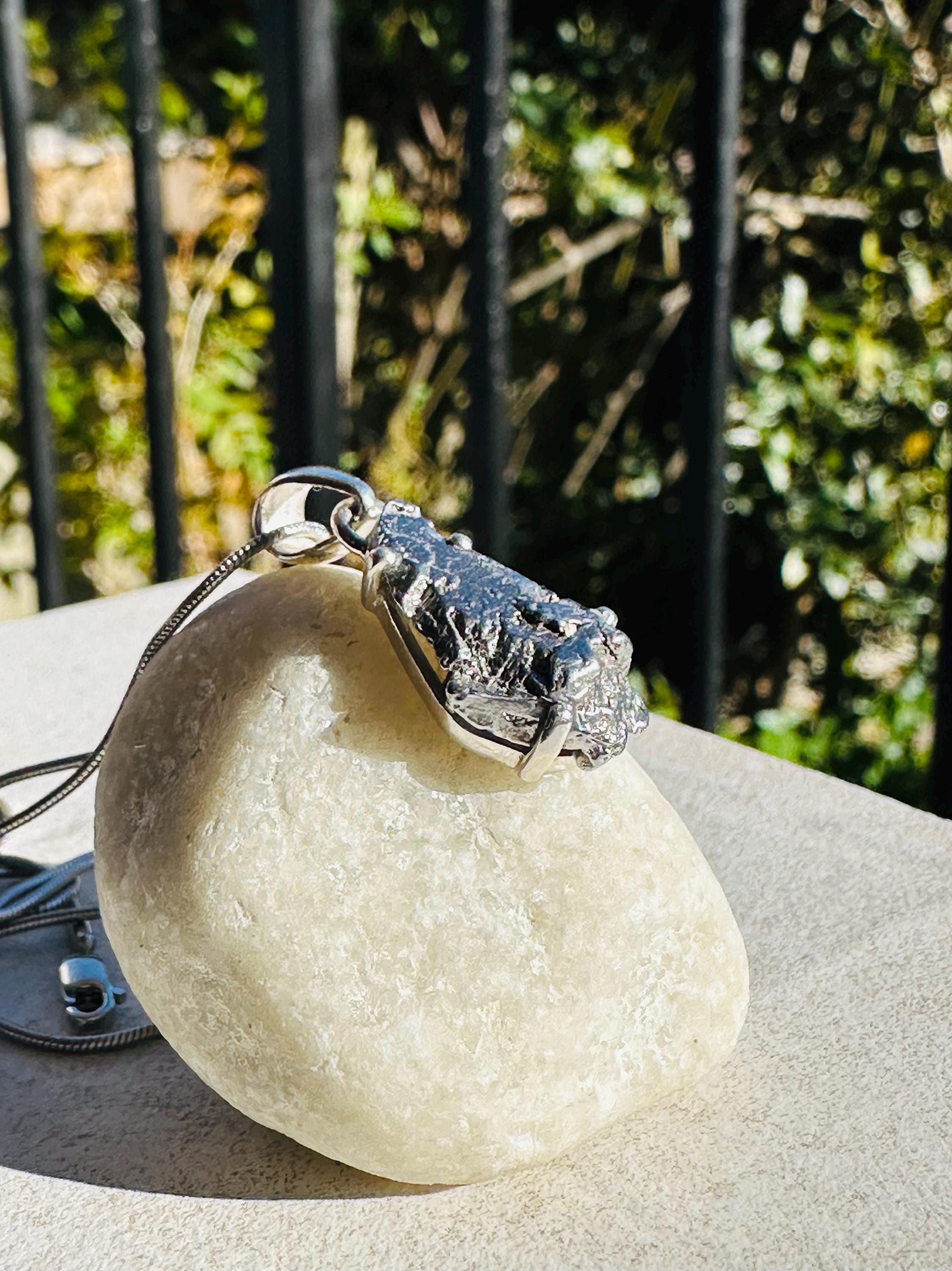 Meteorite Campo Del Cielo Pendant, 20mm x 11mm Sterling Silver, Handmade UK gift