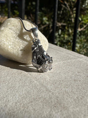 Meteorite Campo Del Cielo Pendant, 20mm x 11mm Sterling Silver, Handmade UK gift