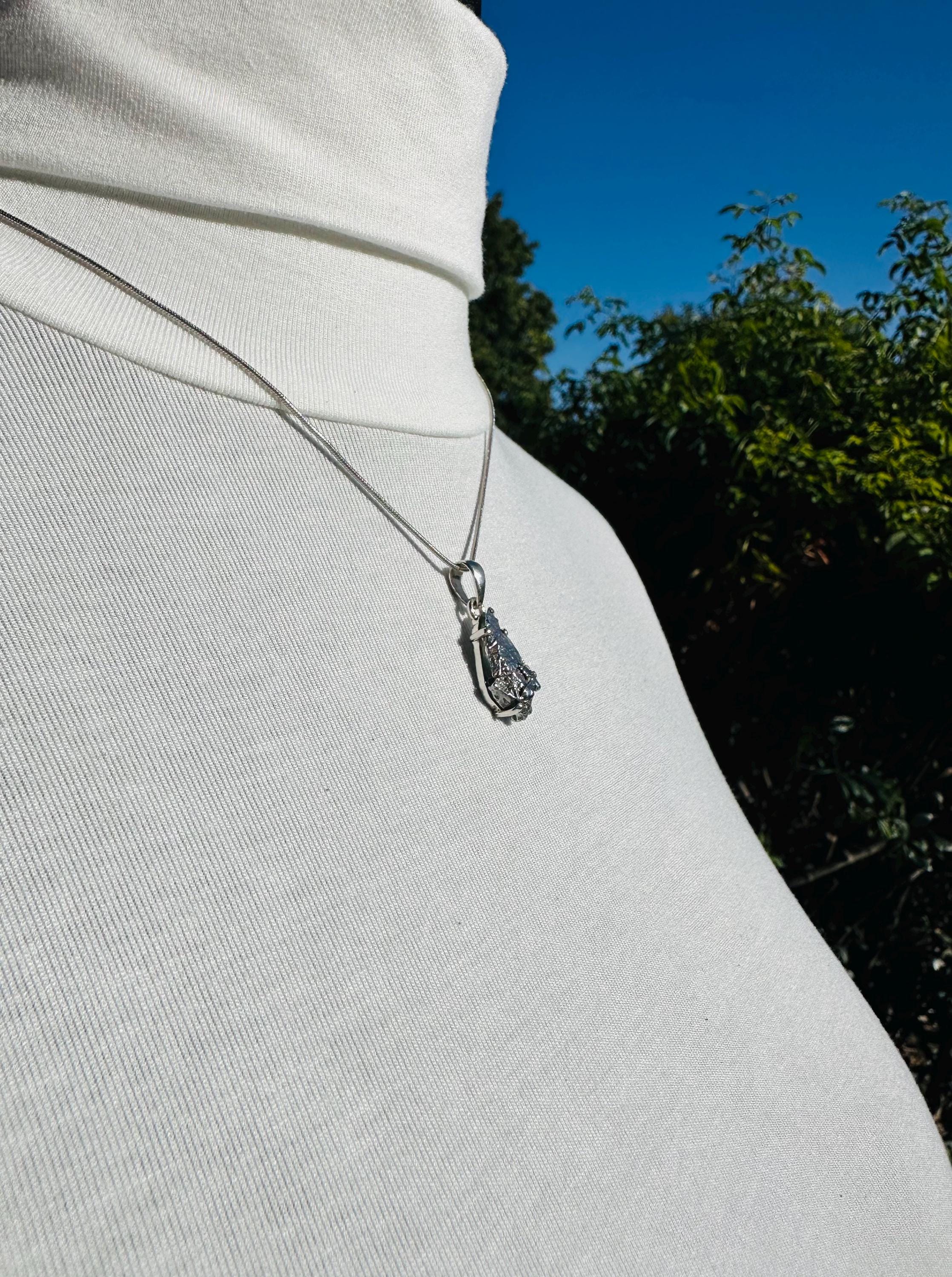 Meteorite Campo Del Cielo Pendant, 20mm x 11mm Sterling Silver, Handmade UK gift