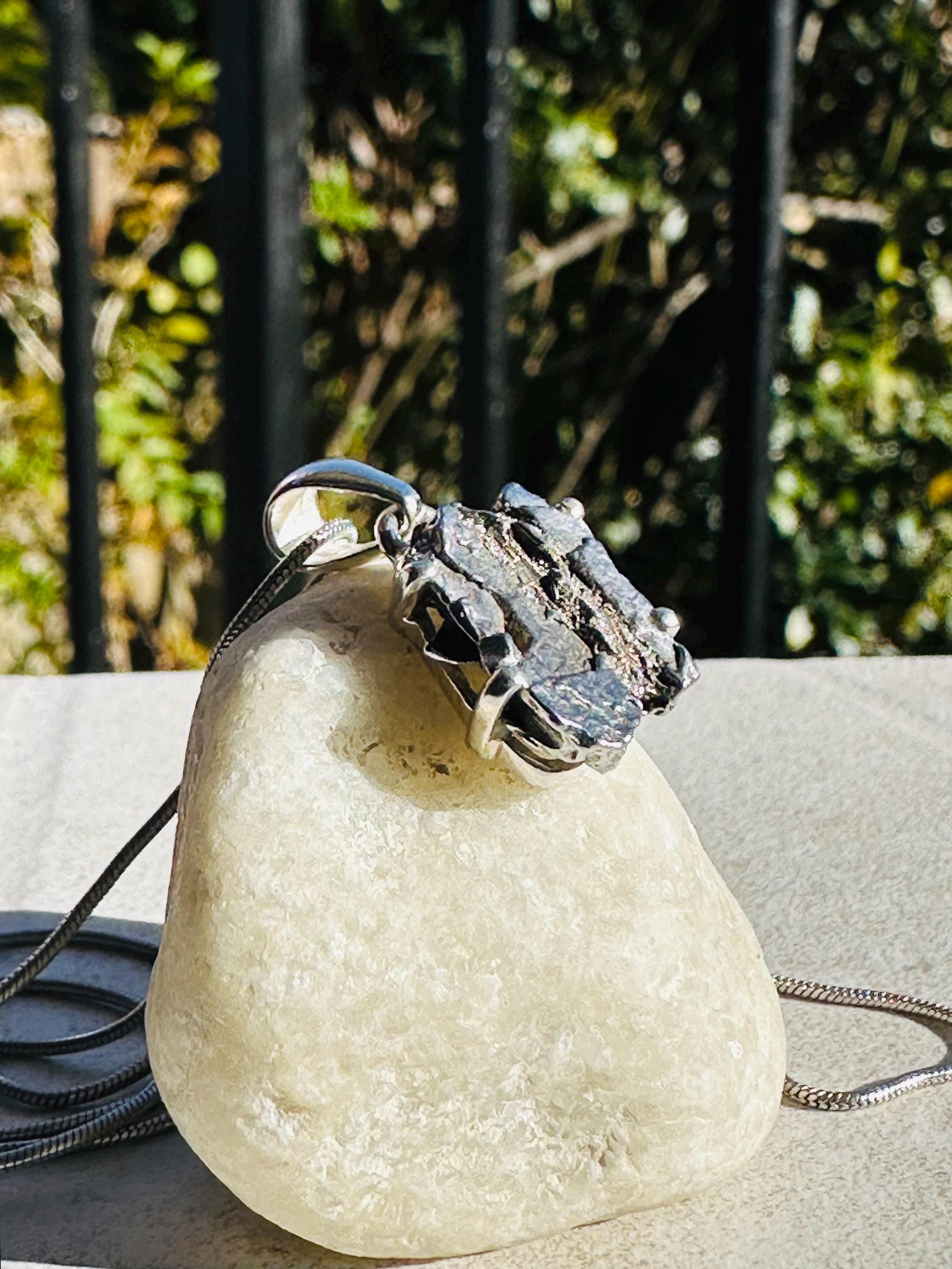 Meteorite Campo Del Cielo Pendant, 16mm 11mm Sterling Silver, Handmade UK gift