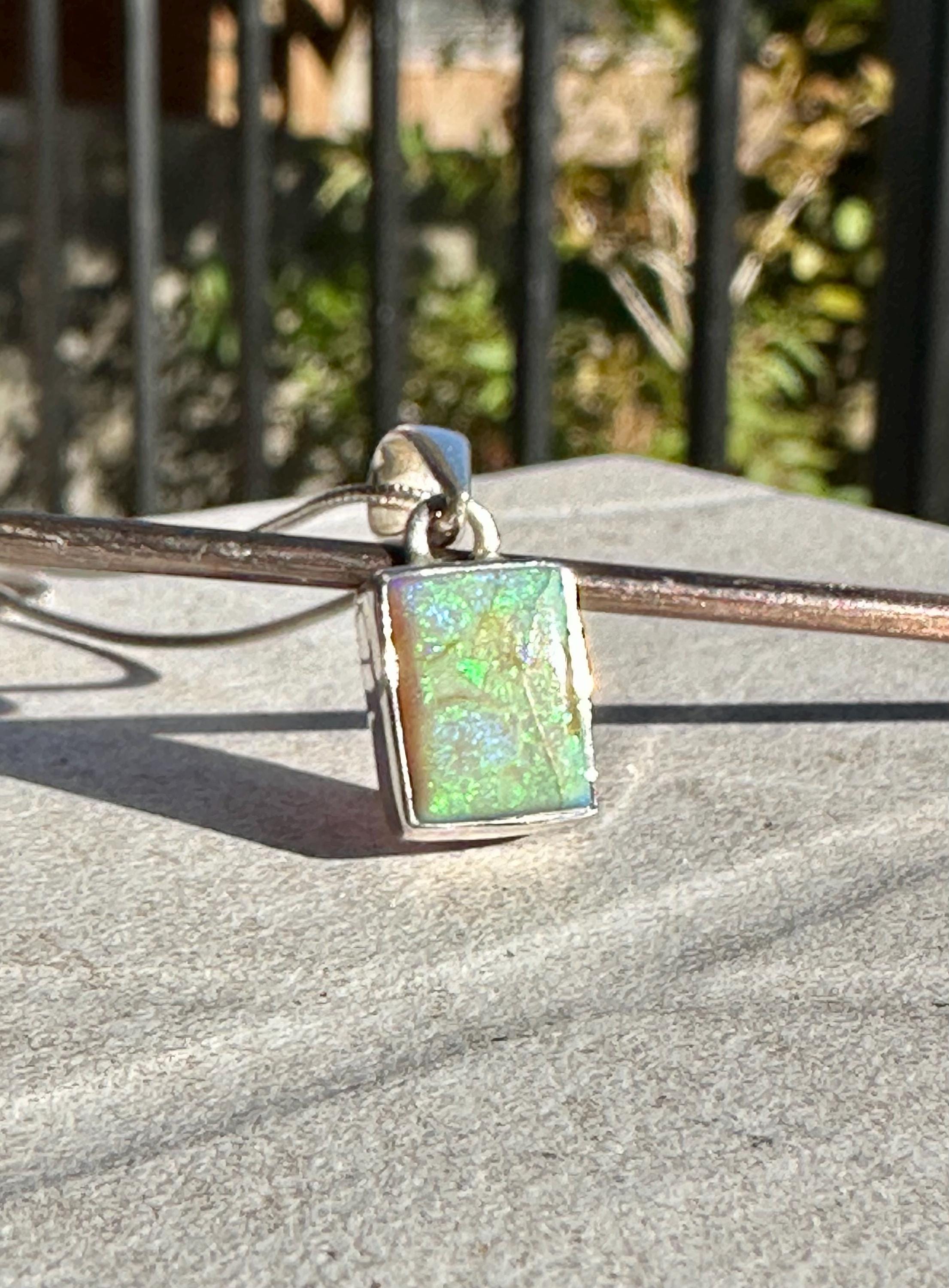 Sterling Opal Pendant: Emerald Cut Sterling Silver Handmade Necklace