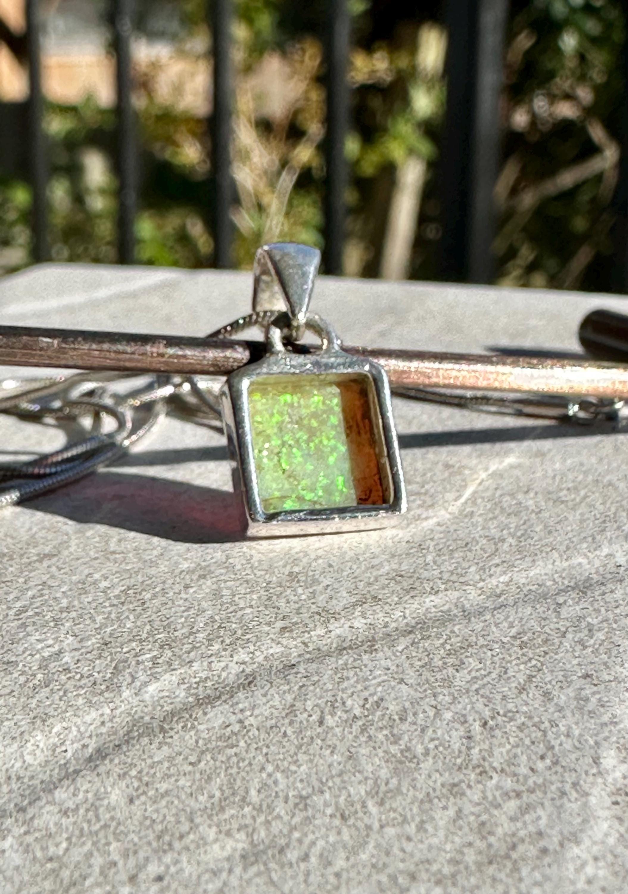 Sterling (Monarch) Opal Pendant, Square 11 mm x 11mm Sterling Silver, Handmade UK gift