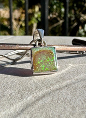 Sterling (Monarch) Opal Pendant, Square 11 mm x 11mm Sterling Silver, Handmade UK gift