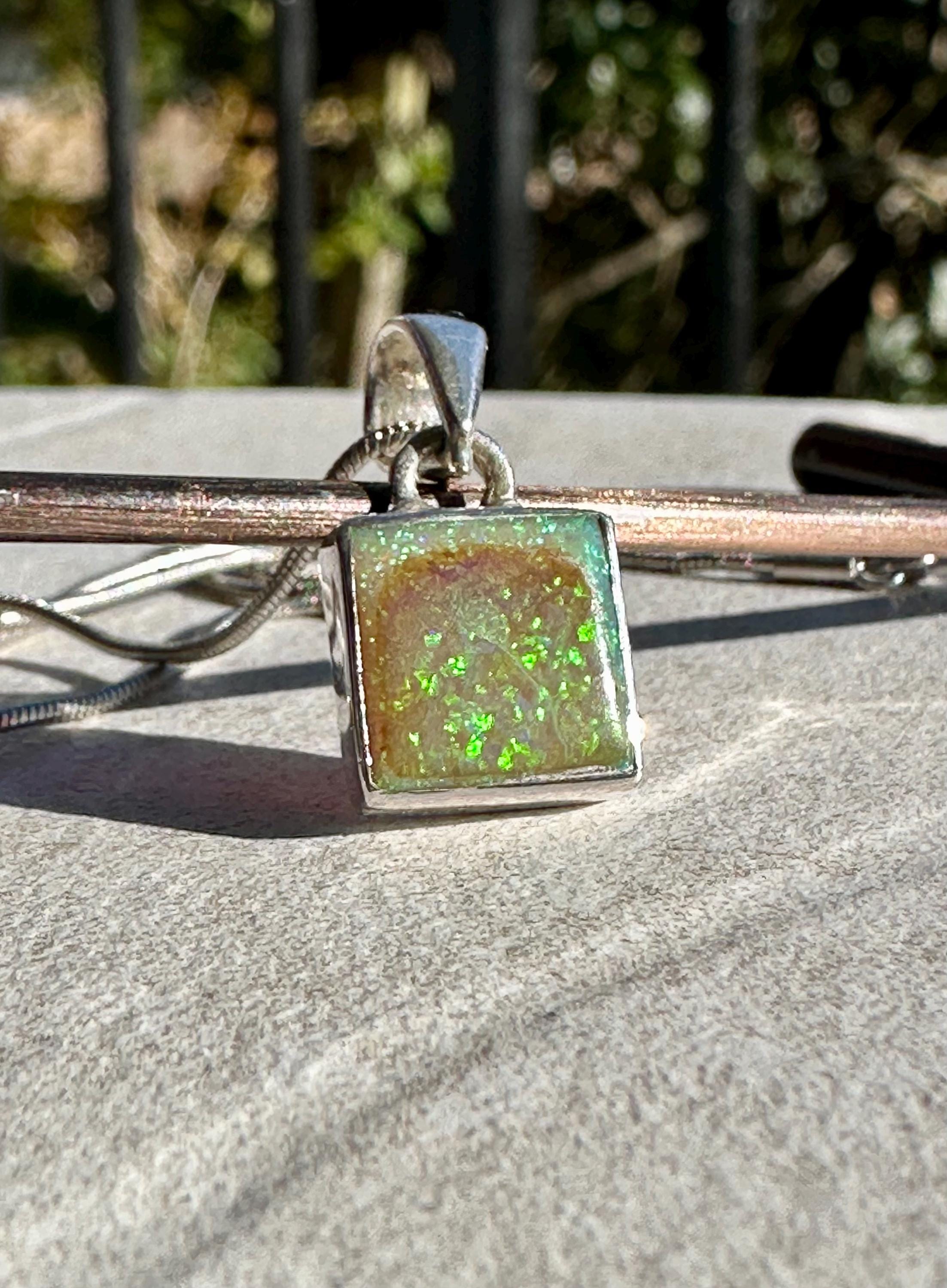 Sterling (Monarch) Opal Pendant, Square 11 mm x 11mm Sterling Silver, Handmade UK gift