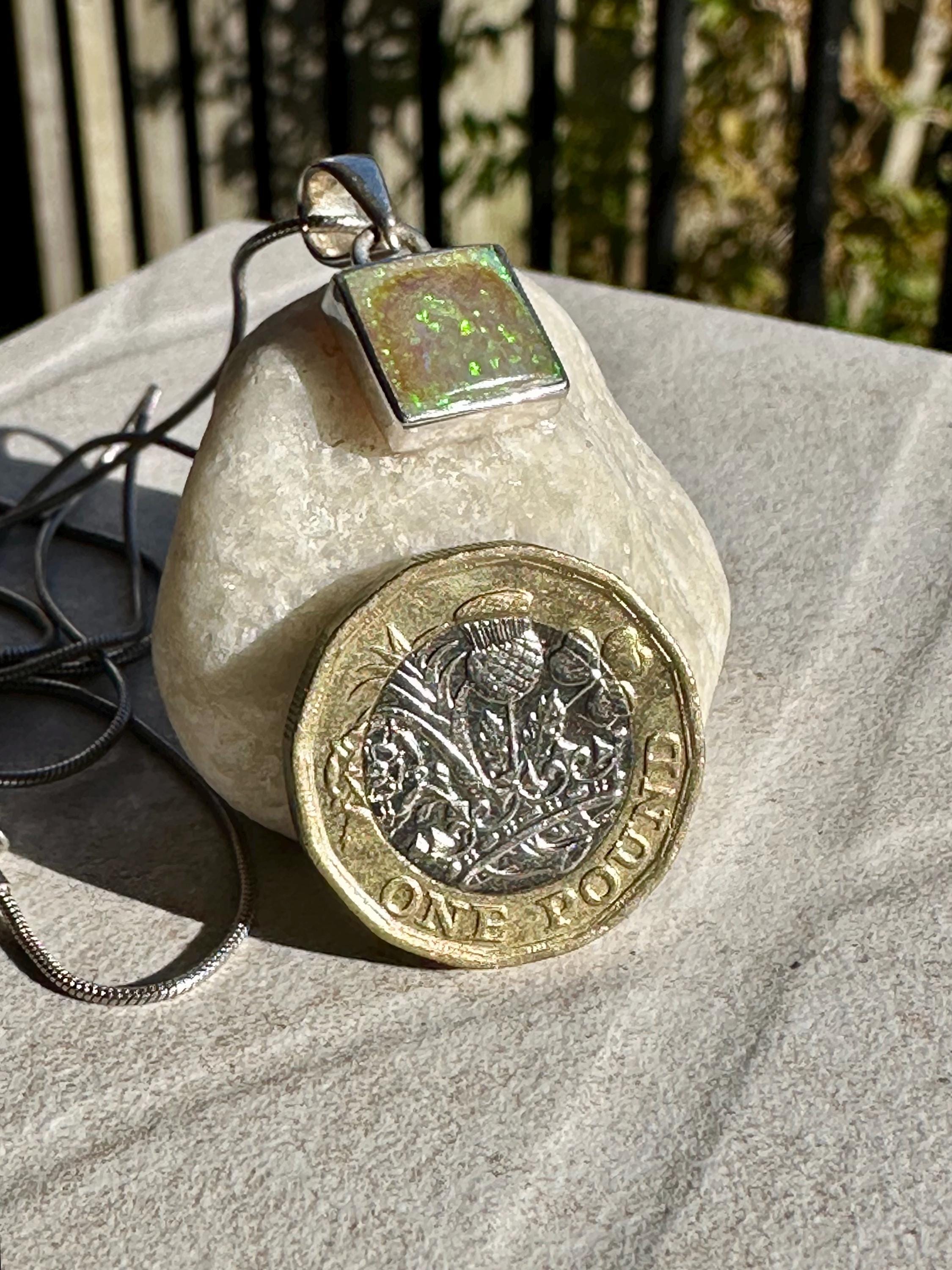 Sterling (Monarch) Opal Pendant, Square 11 mm x 11mm Sterling Silver, Handmade UK gift