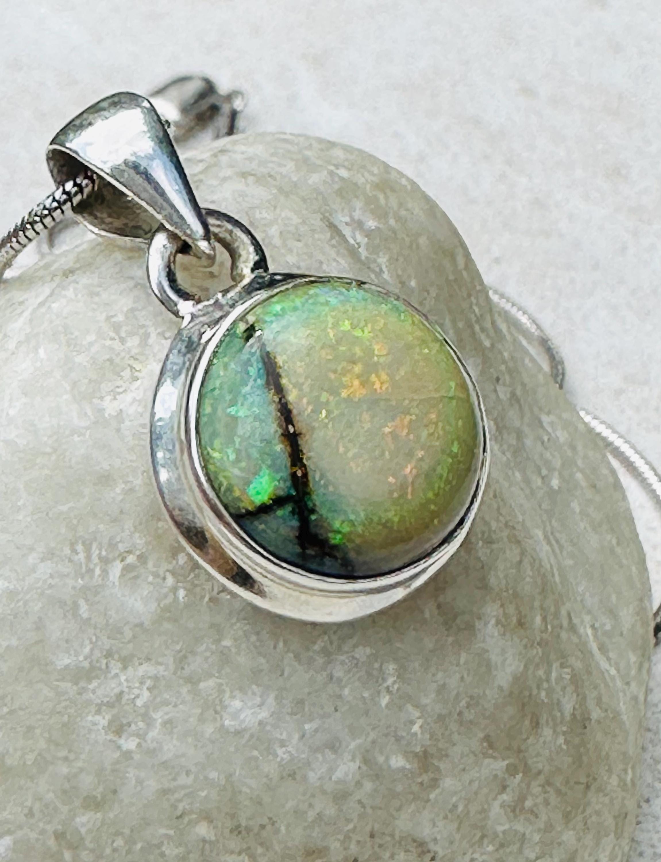 Sterling (Monarch) Opal Pendant, Round 12mm Diameter Sterling Silver, Handmade UK gift