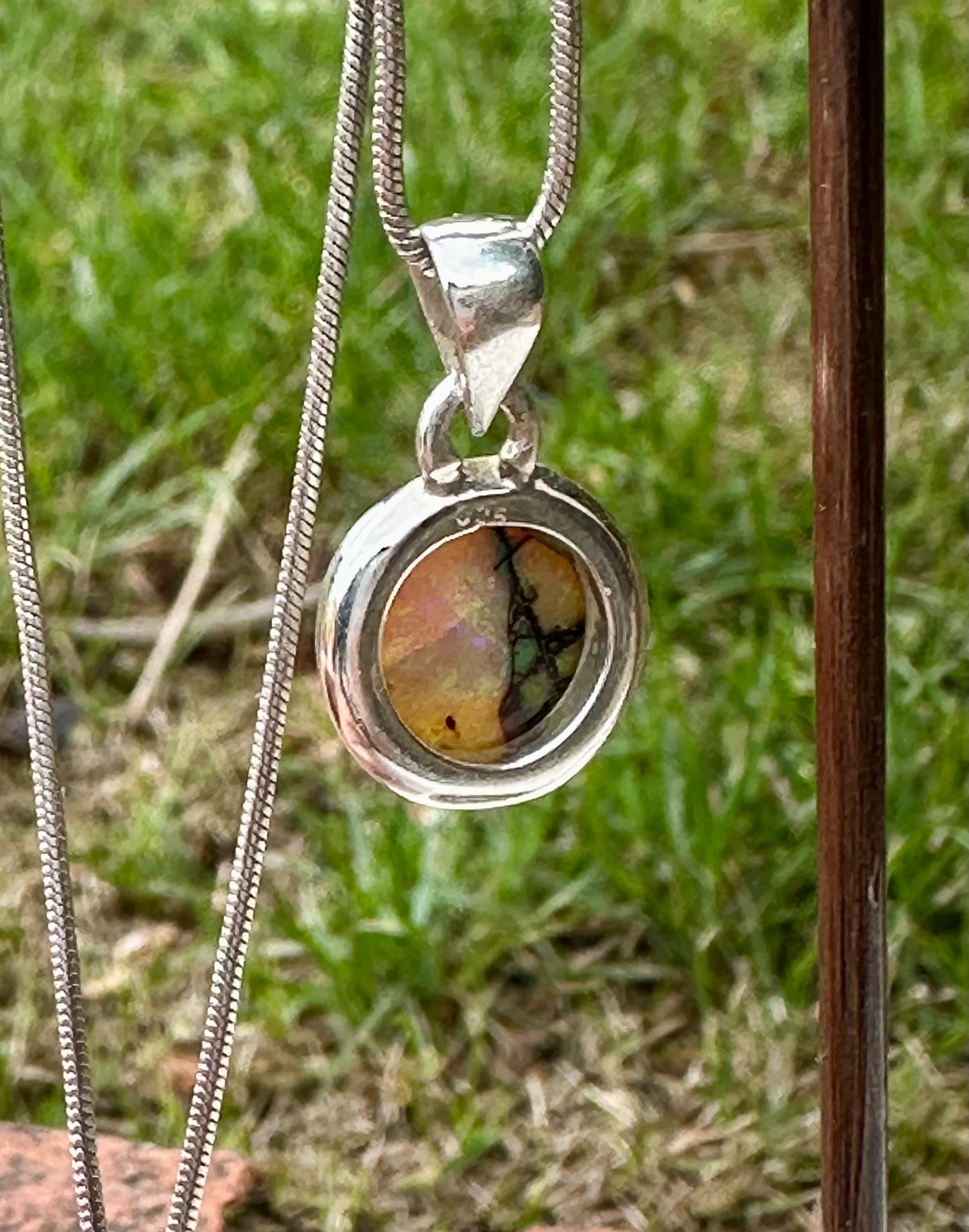 Sterling (Monarch) Opal Pendant, Round 12mm Diameter Sterling Silver, Handmade UK gift