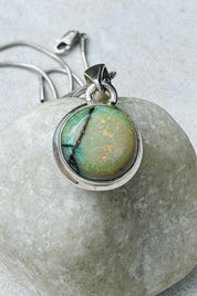 Sterling (Monarch) Opal Pendant, Round 12mm Diameter Sterling Silver, Handmade UK gift