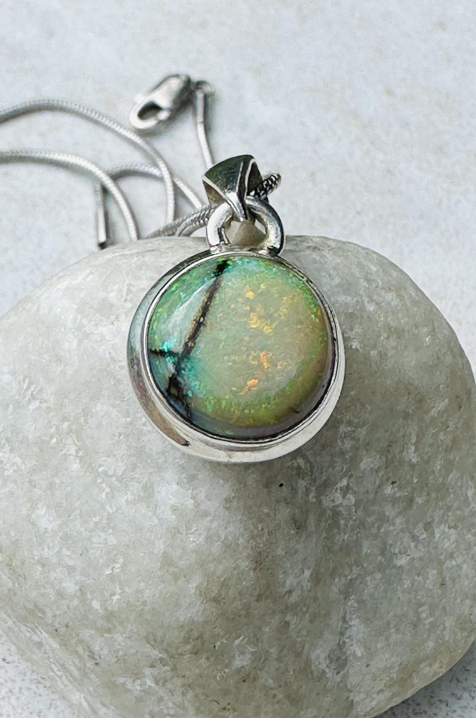 Sterling (Monarch) Opal Pendant, Round 12mm Diameter Sterling Silver, Handmade UK gift