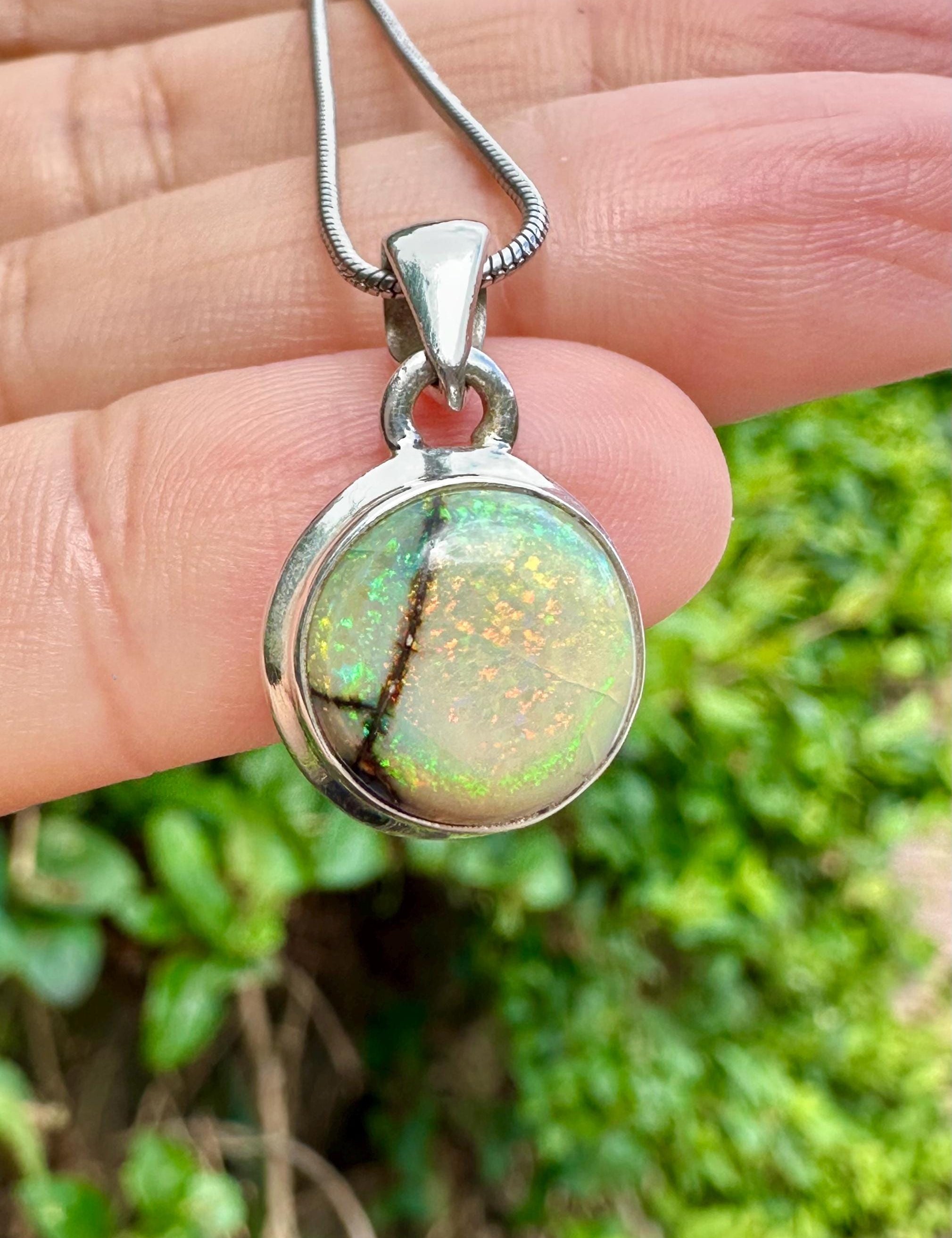 Sterling (Monarch) Opal Pendant, Round 12mm Diameter Sterling Silver, Handmade UK gift