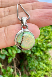 Sterling (Monarch) Opal Pendant, Round 12mm Diameter Sterling Silver, Handmade UK gift