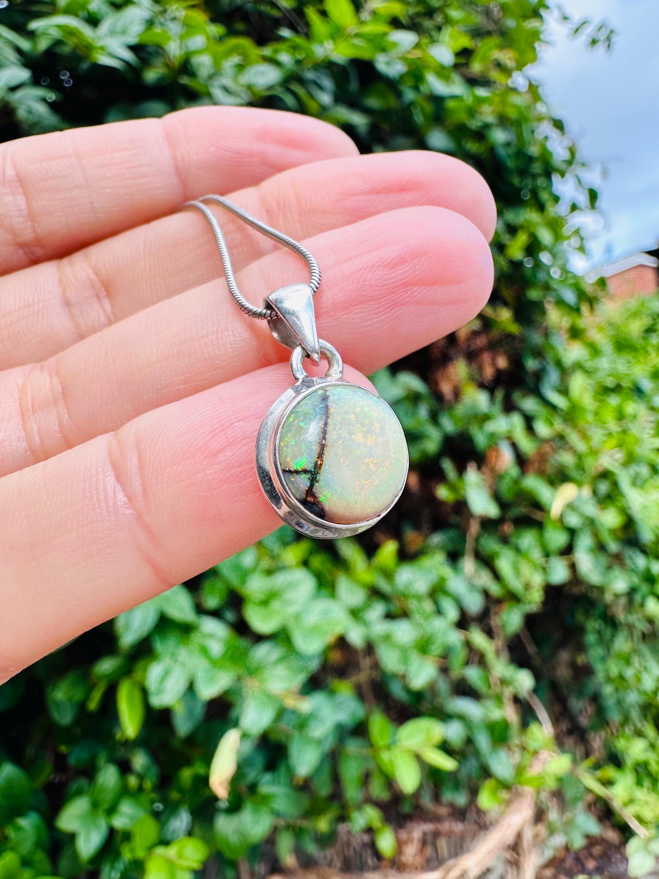 Sterling (Monarch) Opal Pendant, Round 12mm Diameter Sterling Silver, Handmade UK gift
