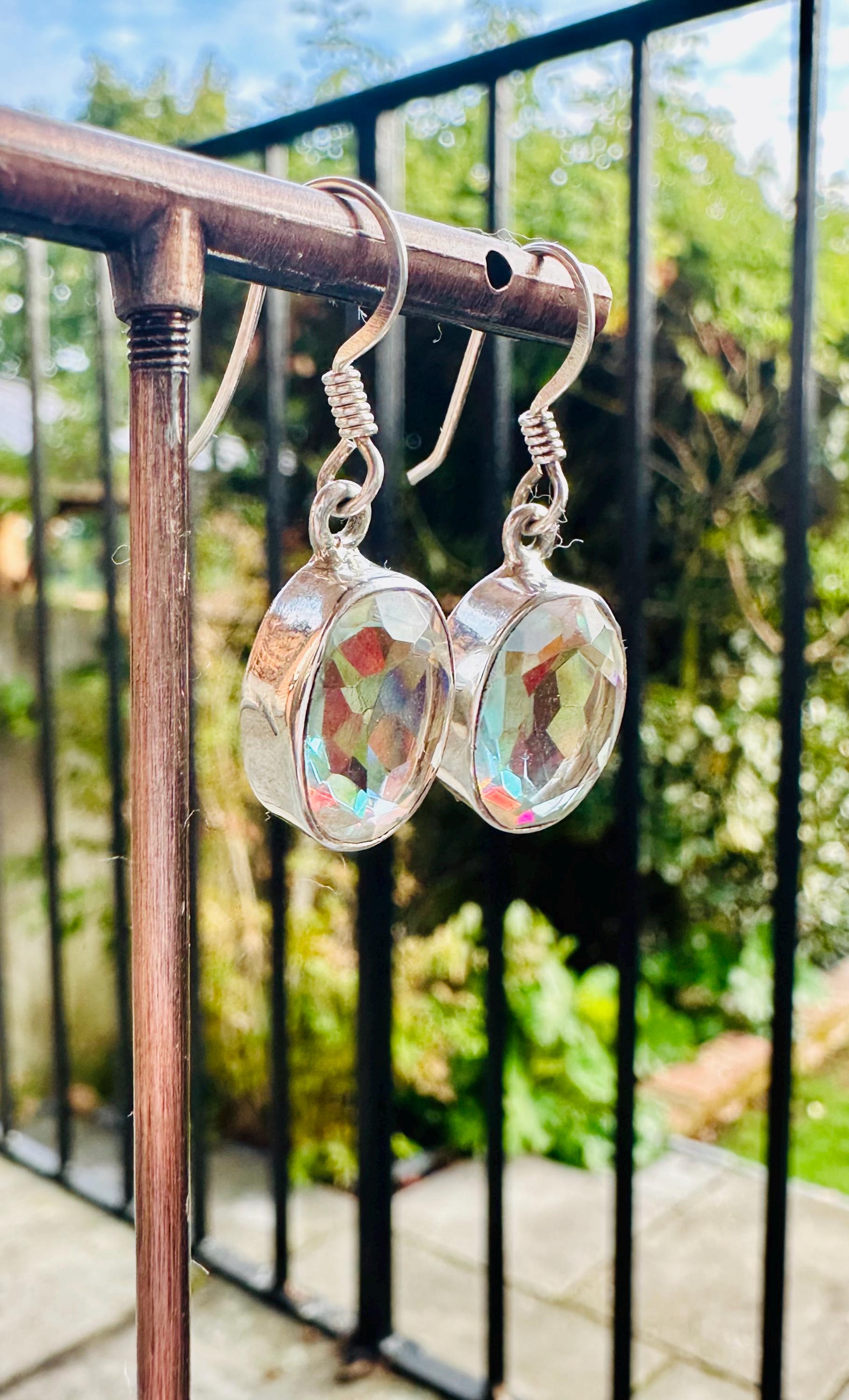 Oval Cut Mystic Topaz Sterling Silver Dangle Earrings