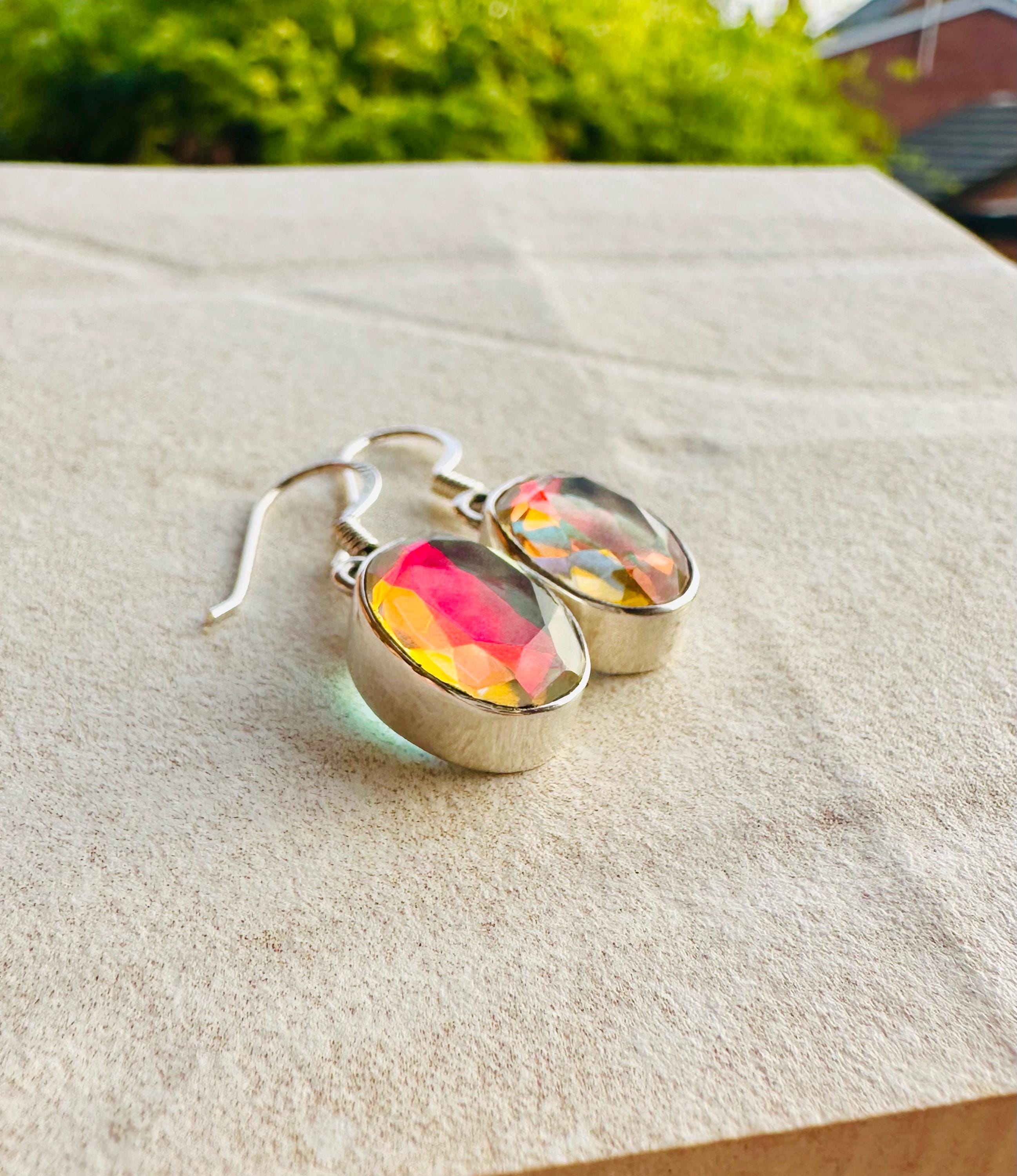 Oval Cut Mystic Topaz Sterling Silver Dangle Earrings