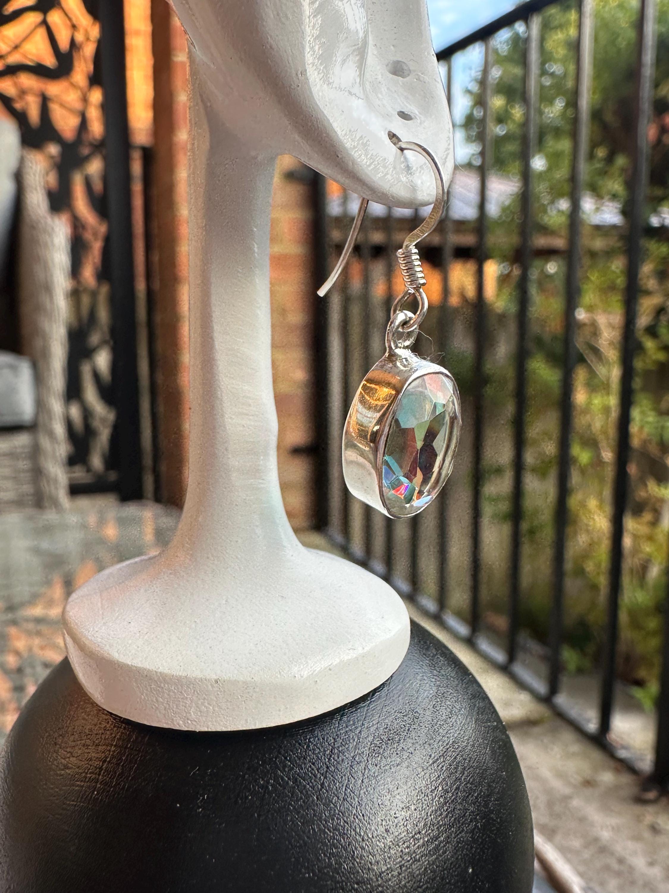 Oval Cut Mystic Topaz Sterling Silver Dangle Earrings