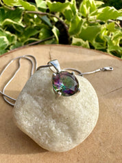 Mystic Topaz Sterling Silver Pendant: Rainbow Gemstone, Handmade