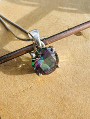 Mystic Topaz Sterling Silver Pendant: Rainbow Gemstone, Handmade