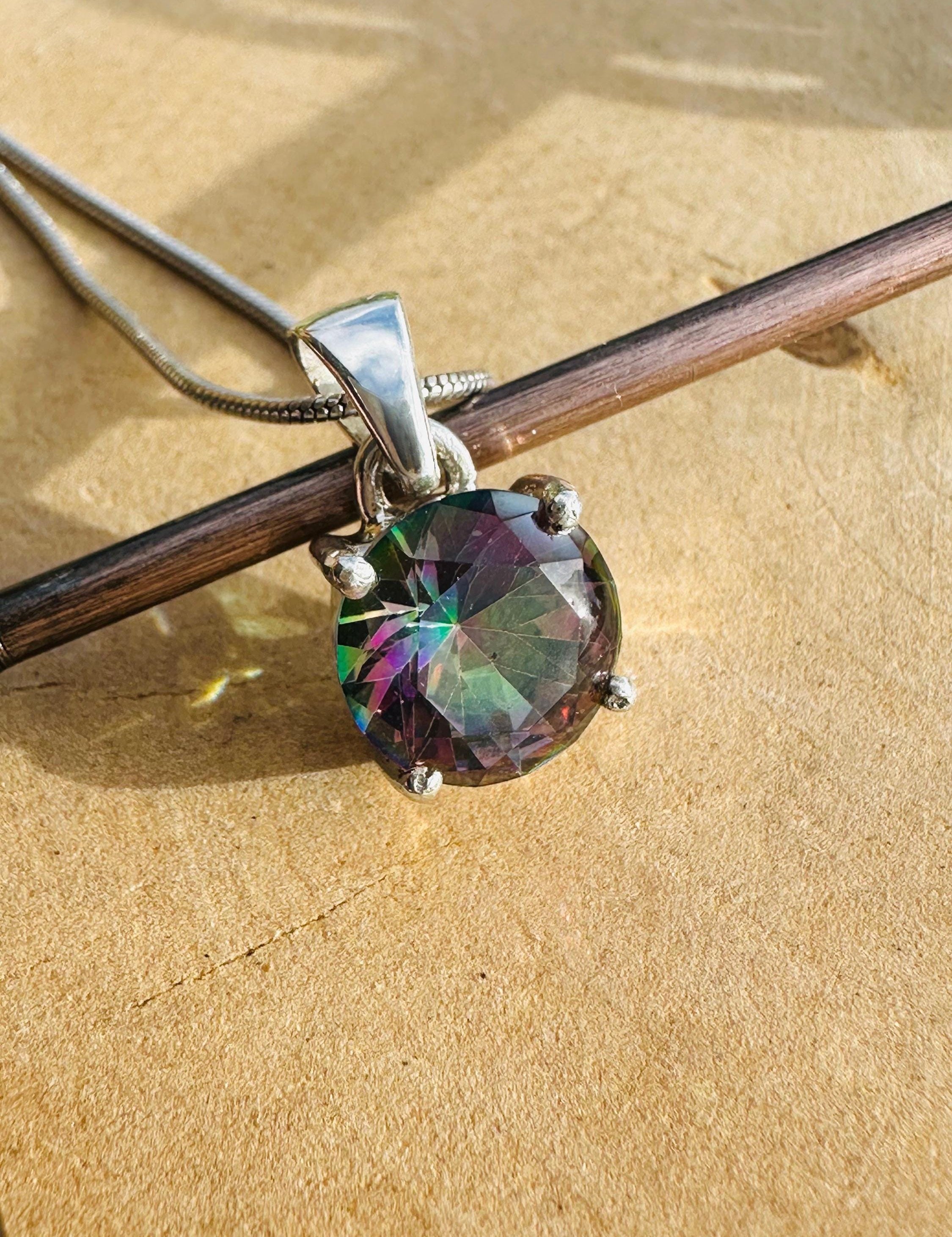 Mystic Topaz Sterling Silver Pendant: Rainbow Gemstone, Handmade