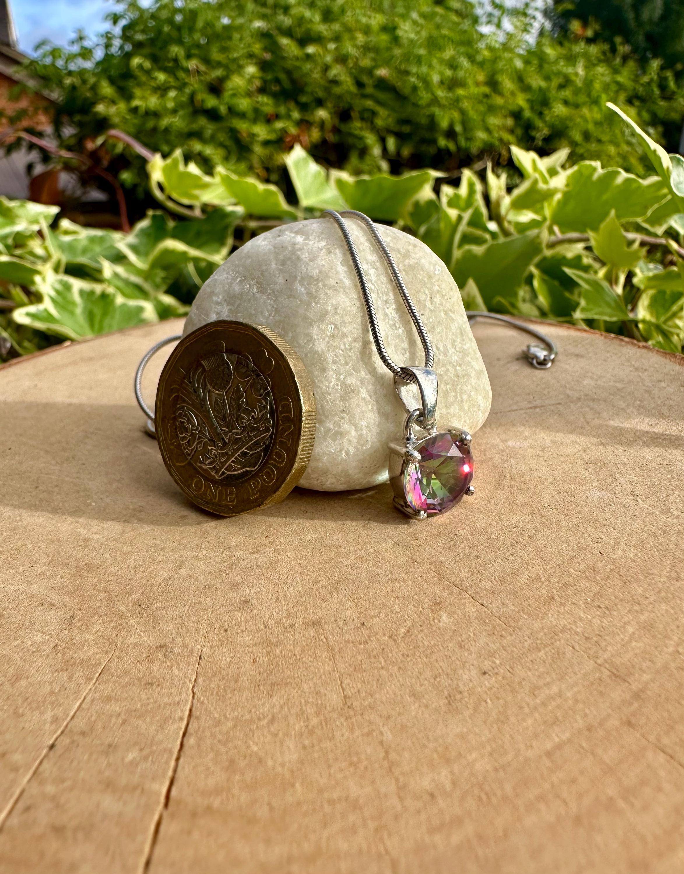 Mystic Topaz Sterling Silver Pendant: Rainbow Gemstone, Handmade