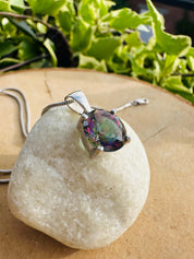 Mystic Topaz Sterling Silver Pendant: Rainbow Gemstone, Handmade