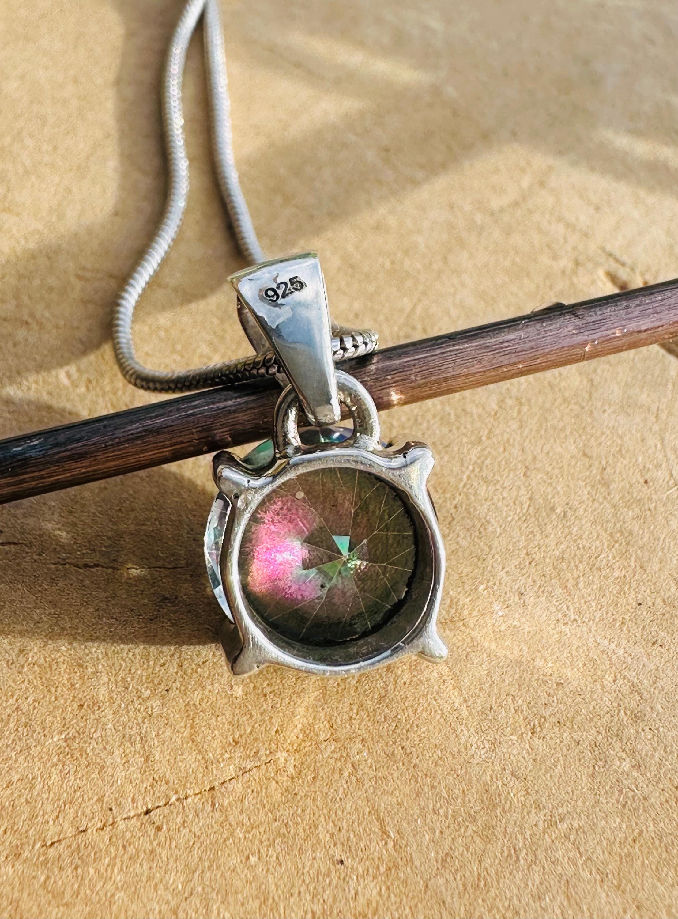 Mystic Topaz Sterling Silver Pendant: Rainbow Gemstone, Handmade