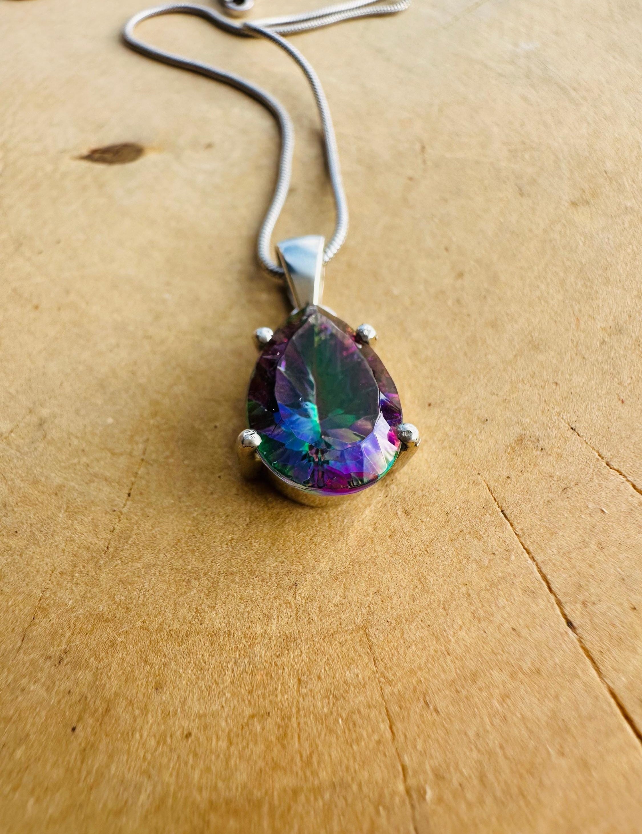 Mystic Topaz Teardrop Pendant: Sterling Silver, Handmade UK
