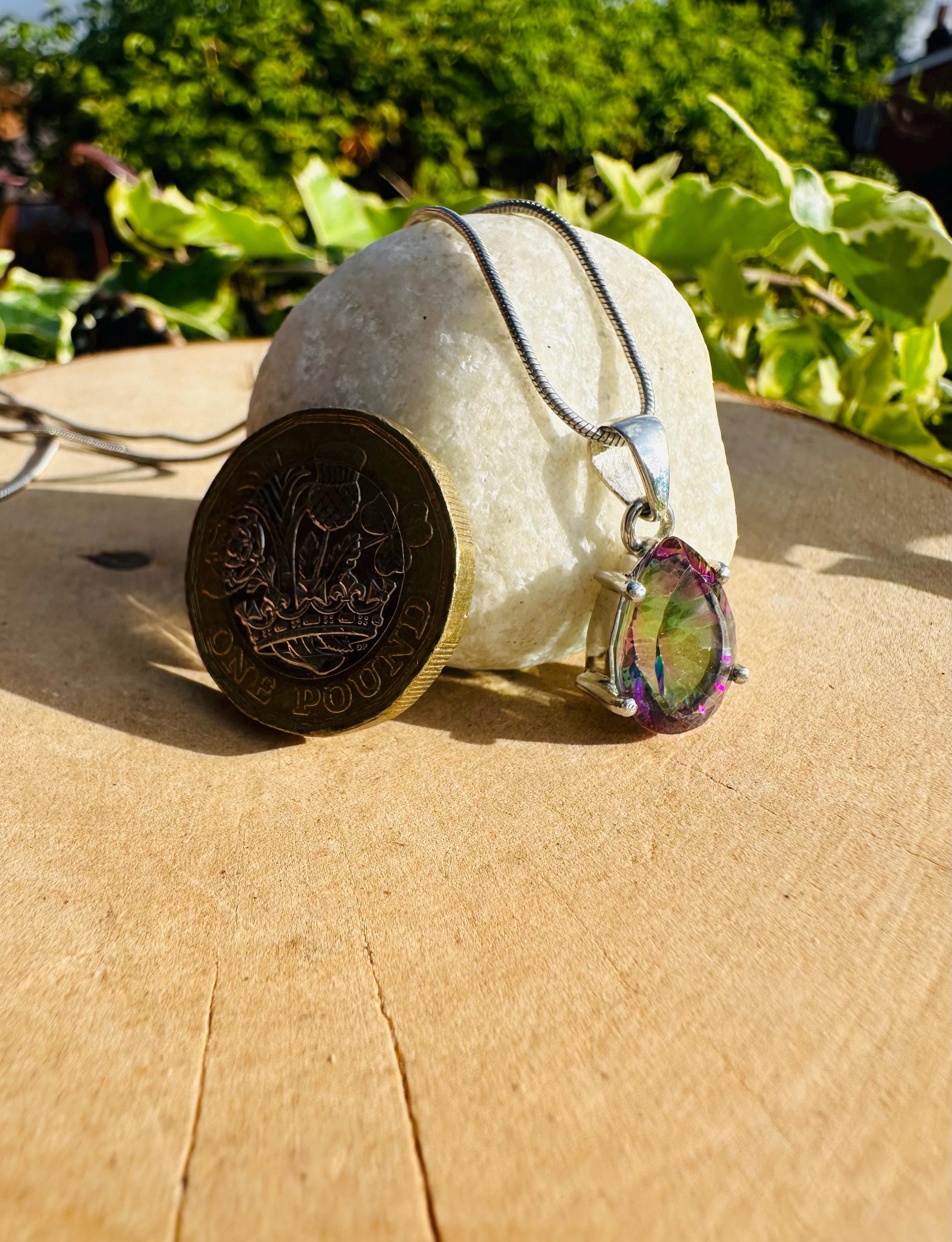 Mystic Topaz Teardrop Pendant: Sterling Silver, Handmade UK