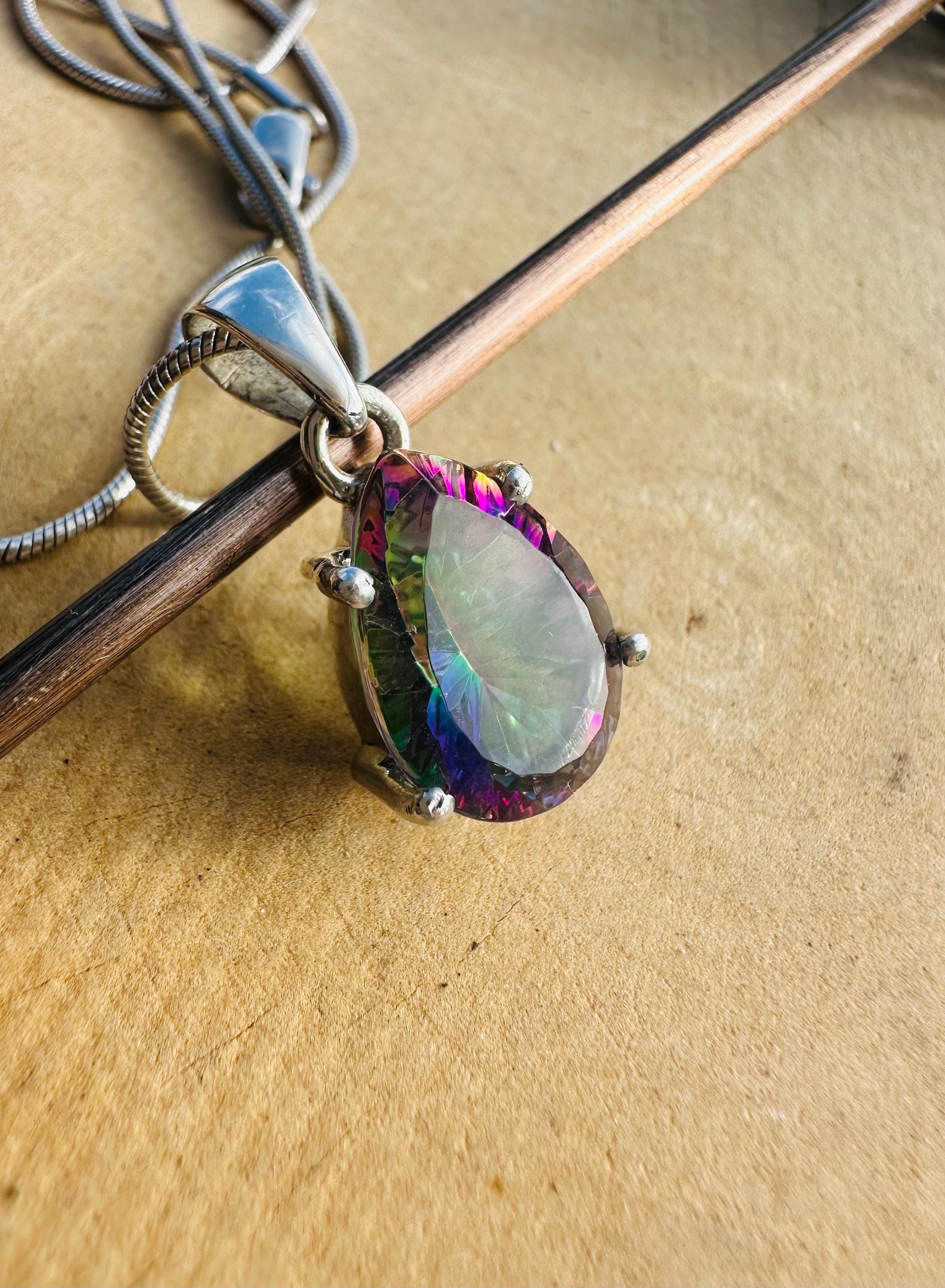 Mystic Topaz Teardrop Pendant: Sterling Silver, Handmade UK