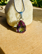 Mystic Topaz Teardrop Pendant: Sterling Silver, Handmade UK