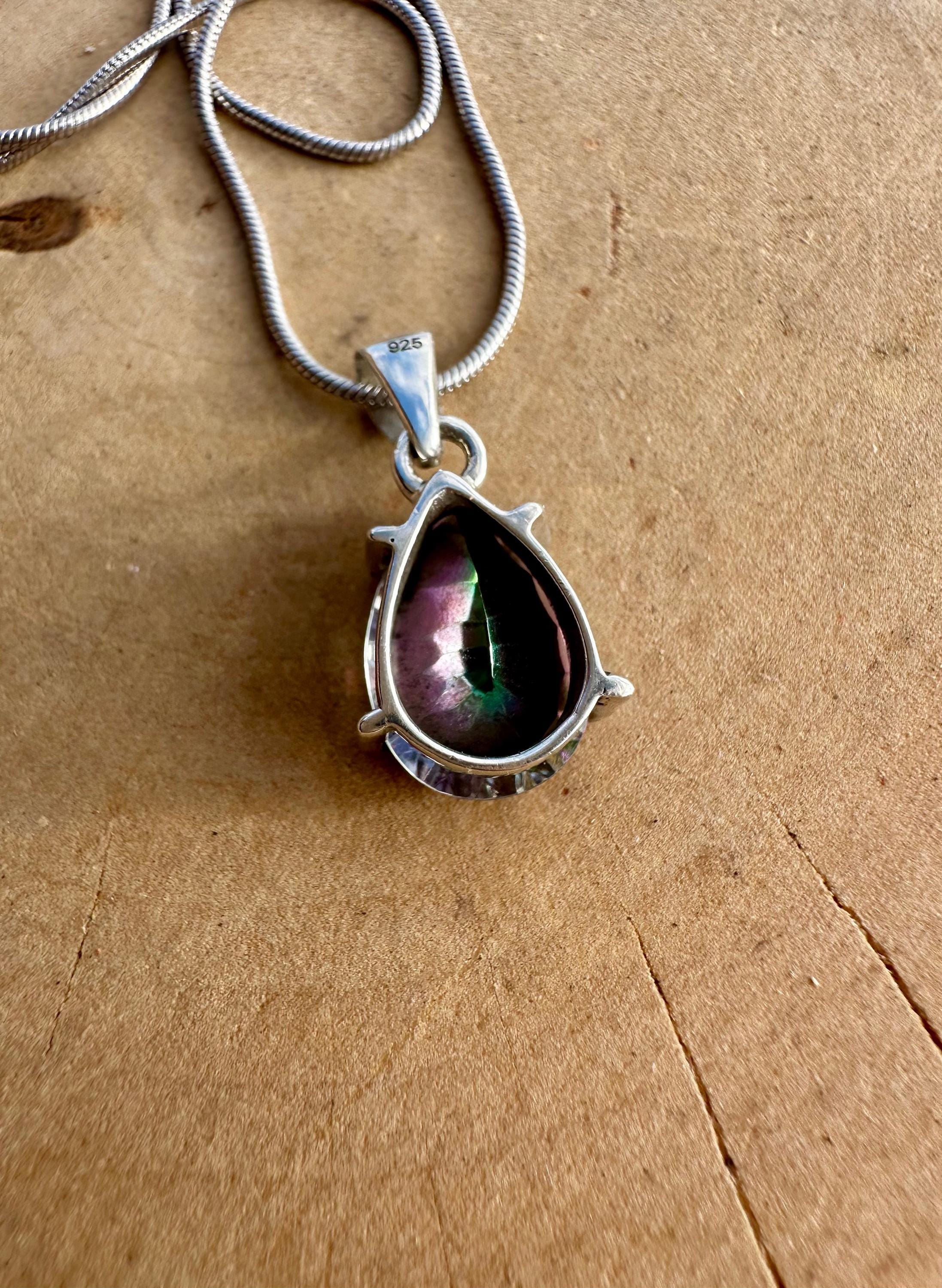 Mystic Topaz Teardrop Pendant: Sterling Silver, Handmade UK