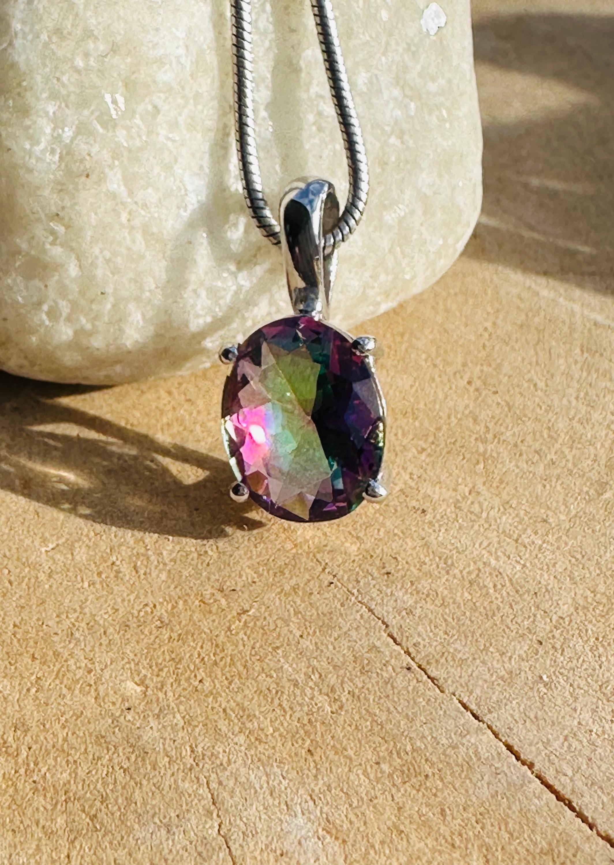 Mystic Topaz Sterling Silver Pendant: Rainbow Gemstone, Handmade