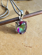 Mystic Topaz Sterling Silver Pendant: Rainbow Gemstone, Handmade