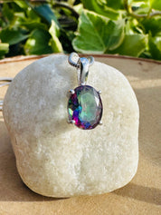 Mystic Topaz Sterling Silver Pendant: Rainbow Gemstone, Handmade